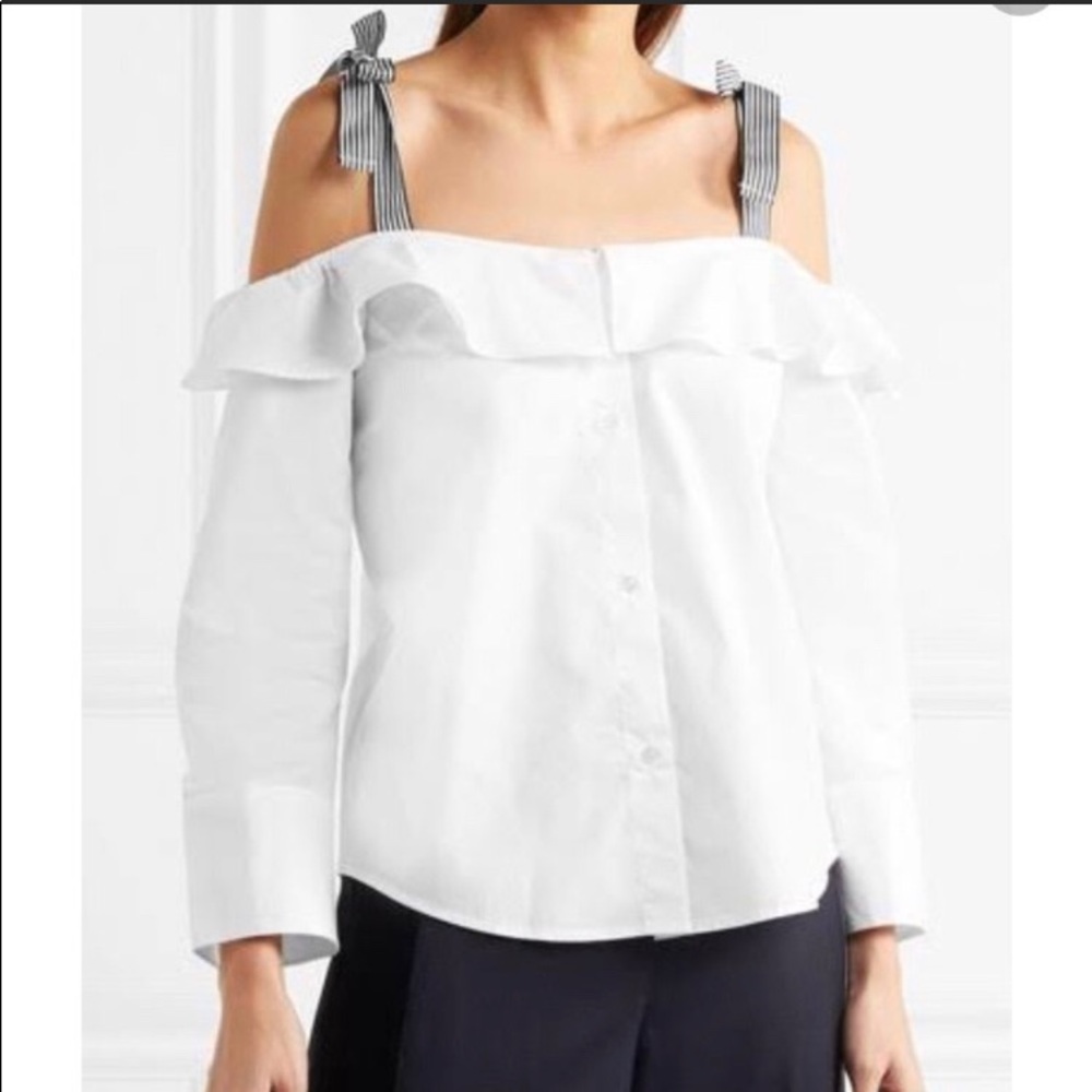 J.Crew Off The Shoulder White Button up bl… M